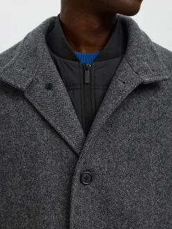 Selected miesten villakangastakki SLHRAINAR Wool Blend Coat, tummaharmaa kuosillinen