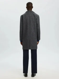 Selected miesten villakangastakki SLHRAINAR Wool Blend Coat, tummaharmaa kuosillinen