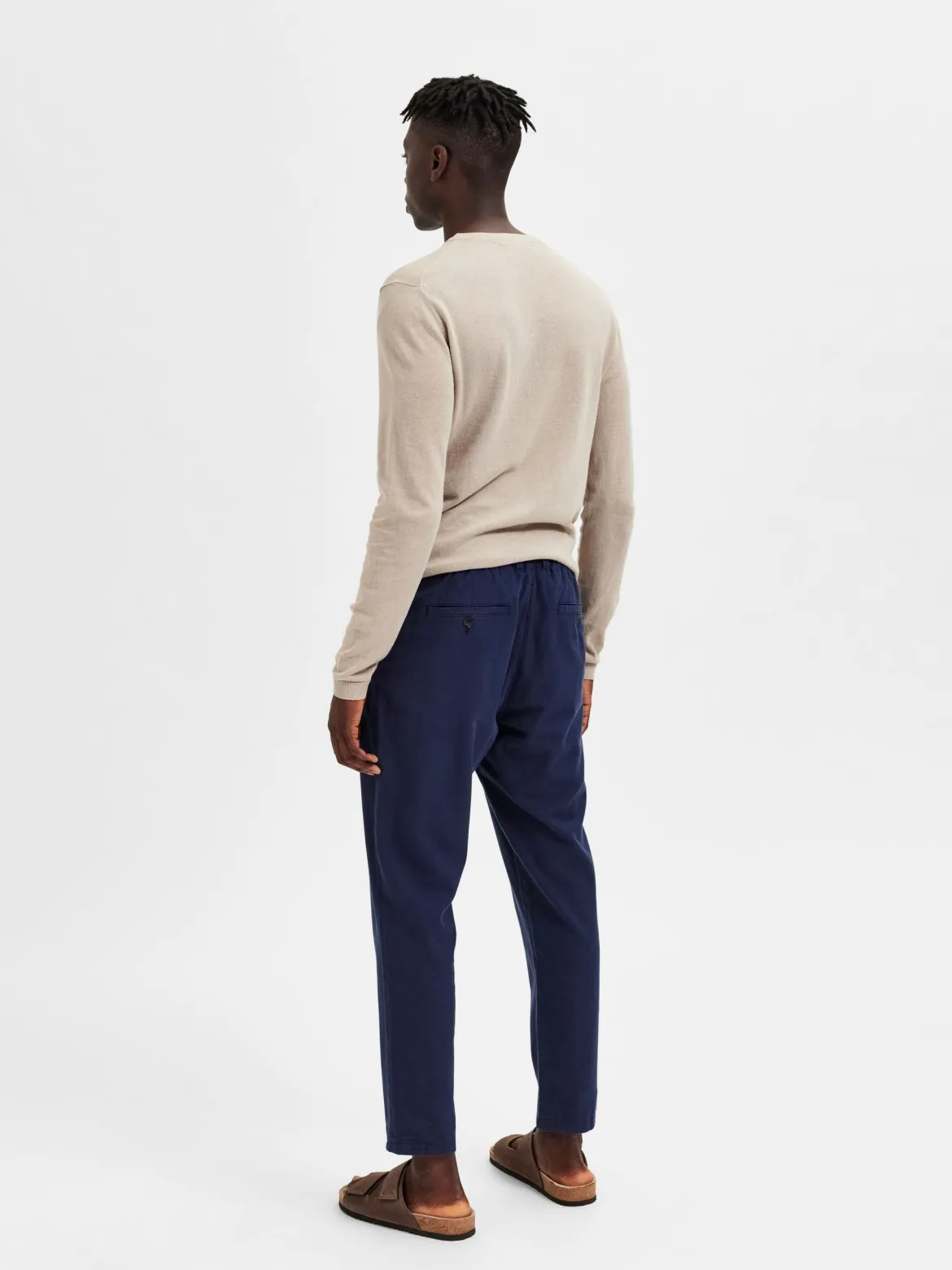 Selected pellavahousut, SLIM TAPE BRODY LINEN PANT Tummansininen