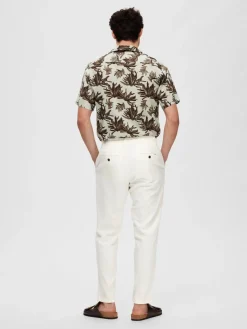 Selected pellavahousut, SLIM TAPE BRODY LINEN PANT Cloud Dancer