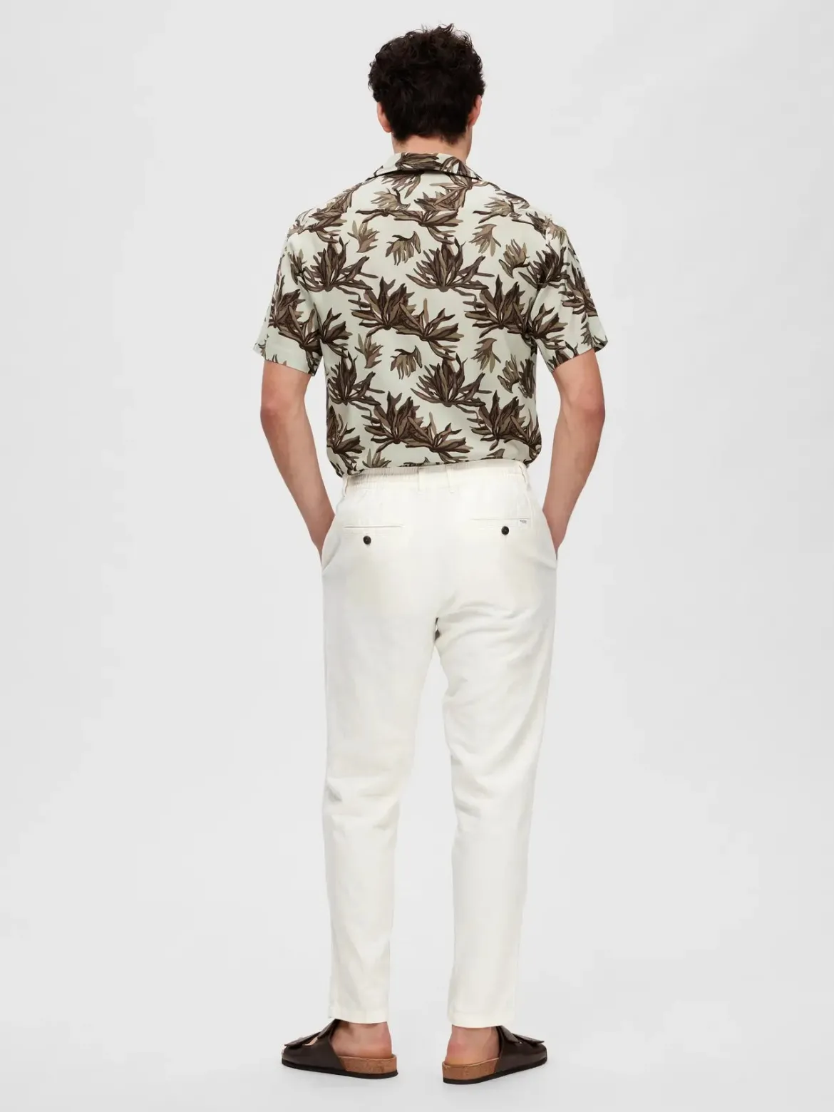 Selected pellavahousut, SLIM TAPE BRODY LINEN PANT Cloud Dancer