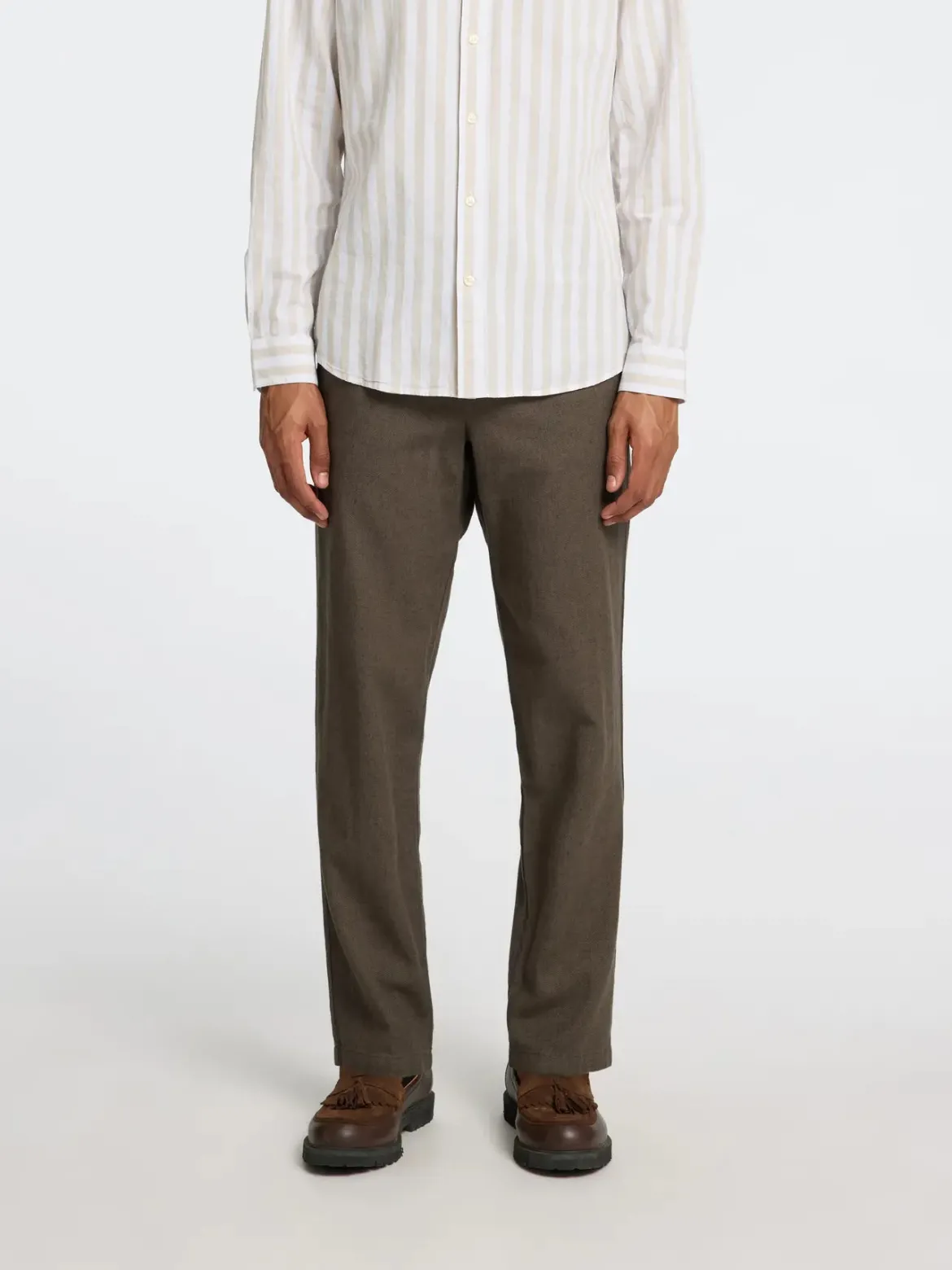 Selected pellavahousut, SLIM TAPE BRODY LINEN PANT Forest Night Mixed W. Kal