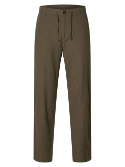 Selected pellavahousut, SLIM TAPE BRODY LINEN PANT Forest Night Mixed W. Kal