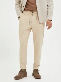 Selected pellavahousut Slim Tape Brody Linen Pant, Incense Mixed W. Oatmeal