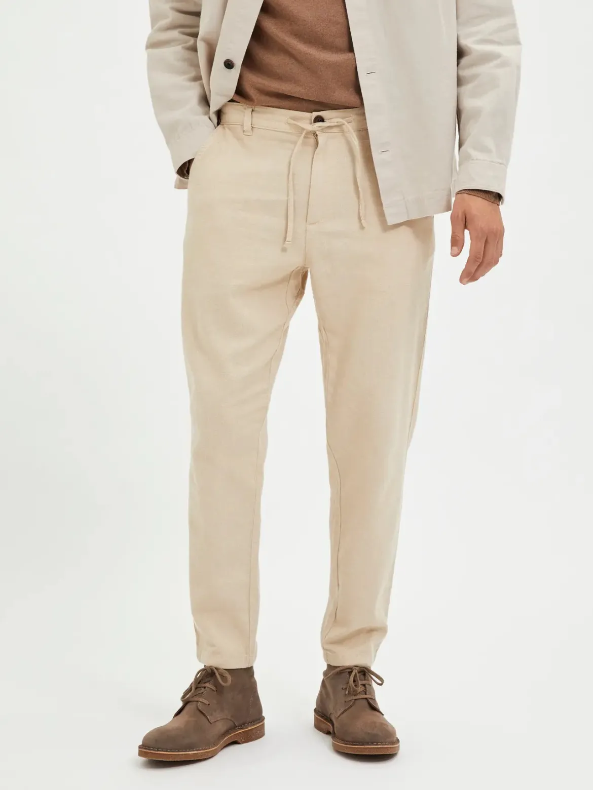 Selected pellavahousut Slim Tape Brody Linen Pant, Incense Mixed W. Oatmeal