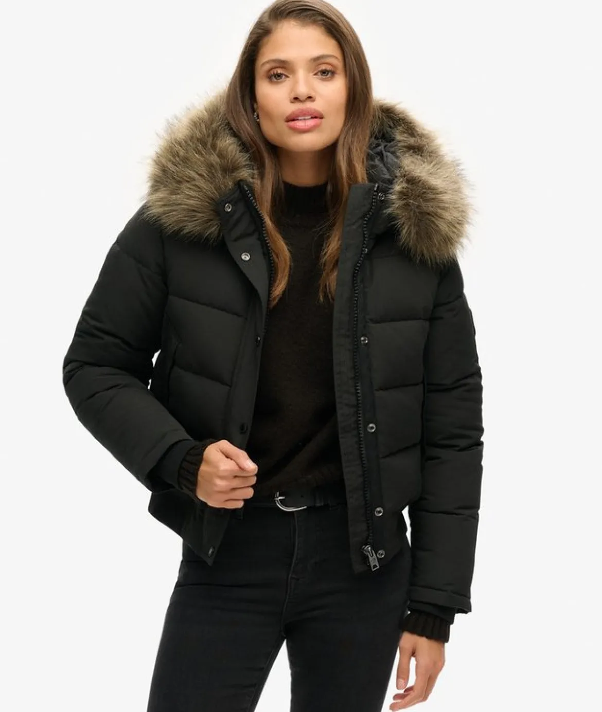 Superdry naisten takki Everest Hooded Bomber Jkt, musta