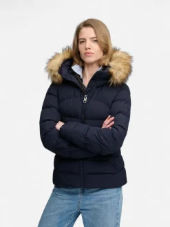 Superdry naisten toppatakki Fuji Faux Fur Hood Padded Jacket, tummansininen
