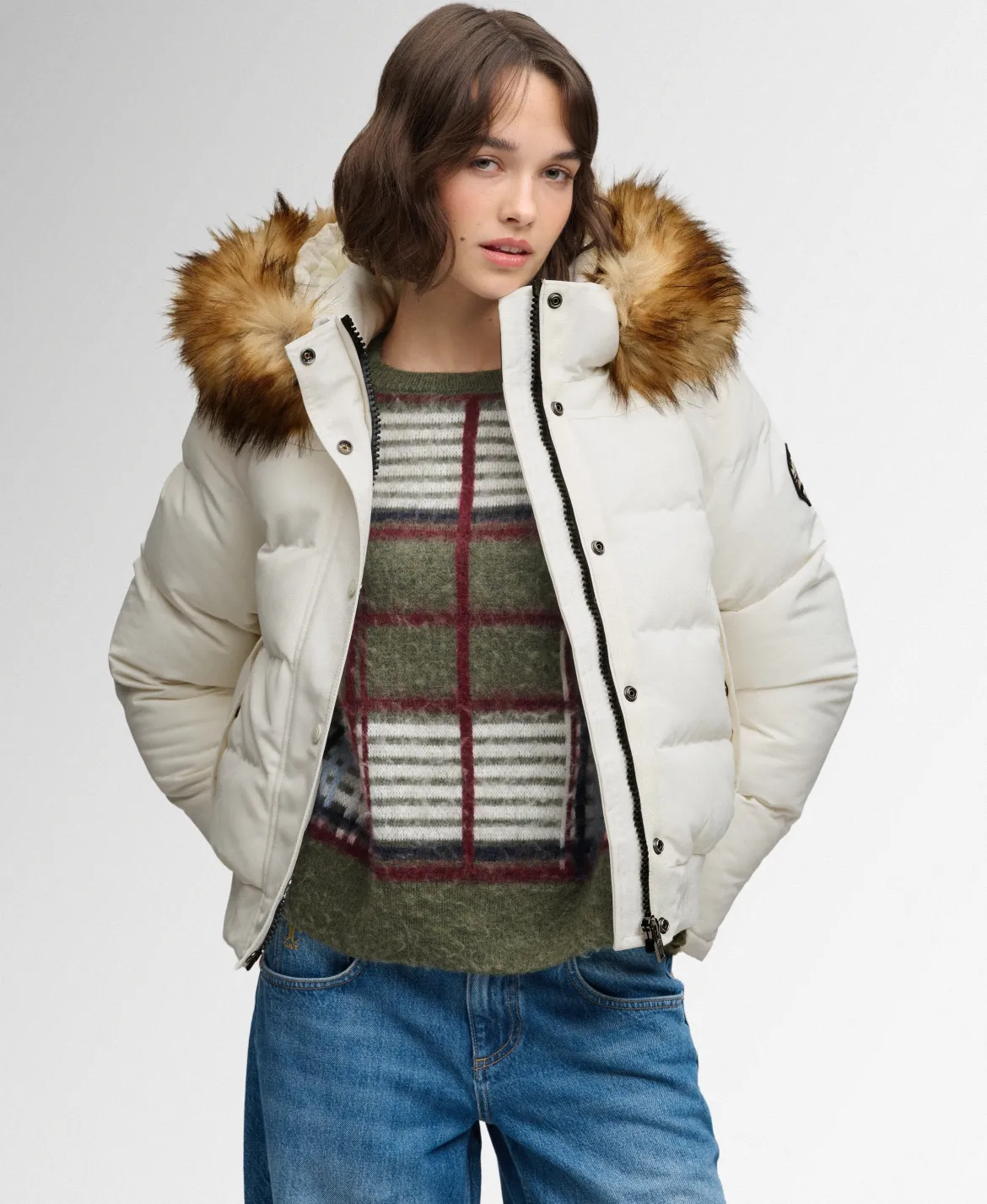 Superdry naisten toppatakki Everest Hooded Bomber, valkoinen