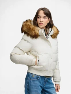 Superdry naisten toppatakki Everest Hooded Bomber, valkoinen