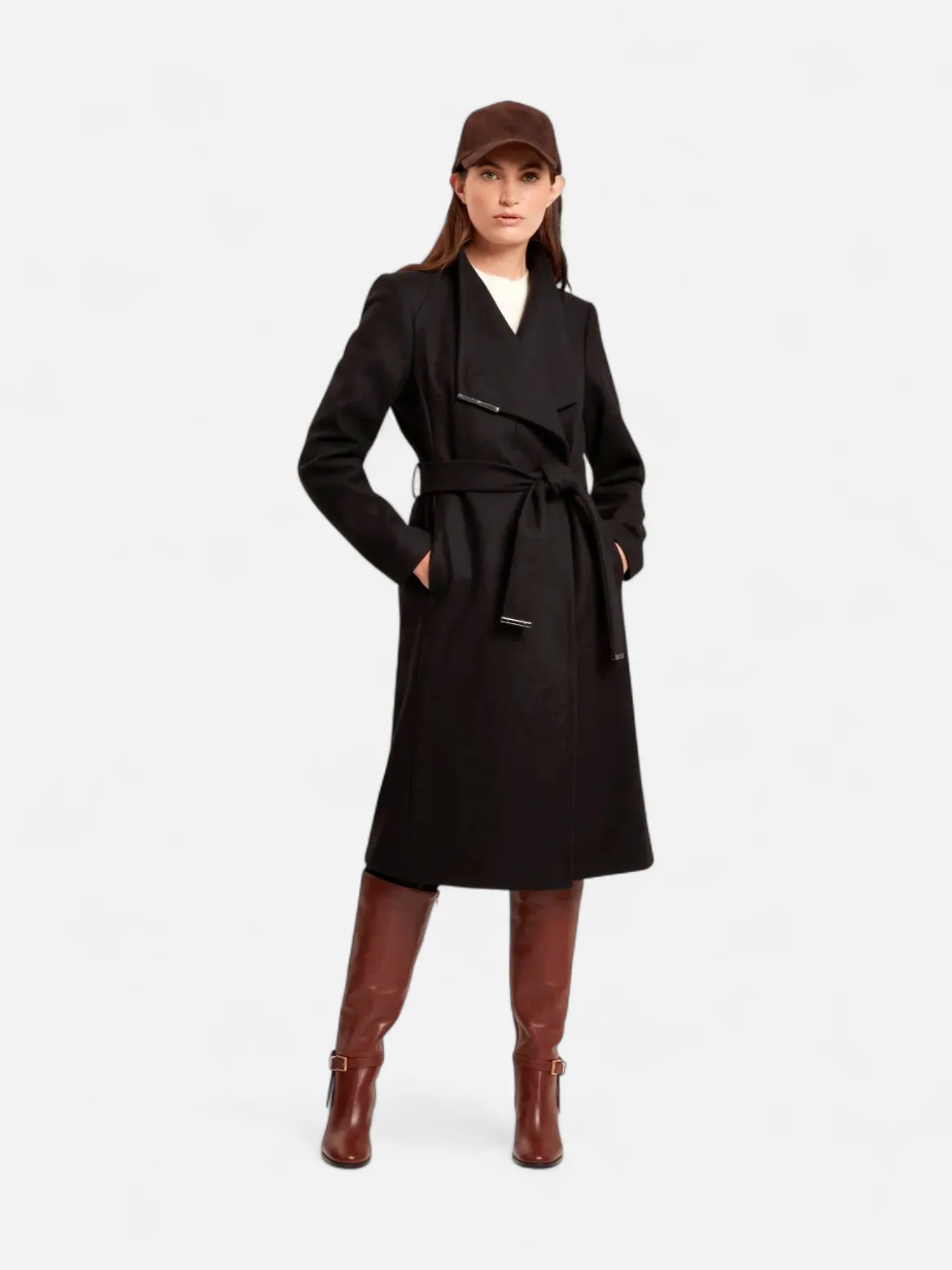 Ted Baker naisten villakangastakki, ROSE MID LENGHT BELTED WOOL COAT Musta