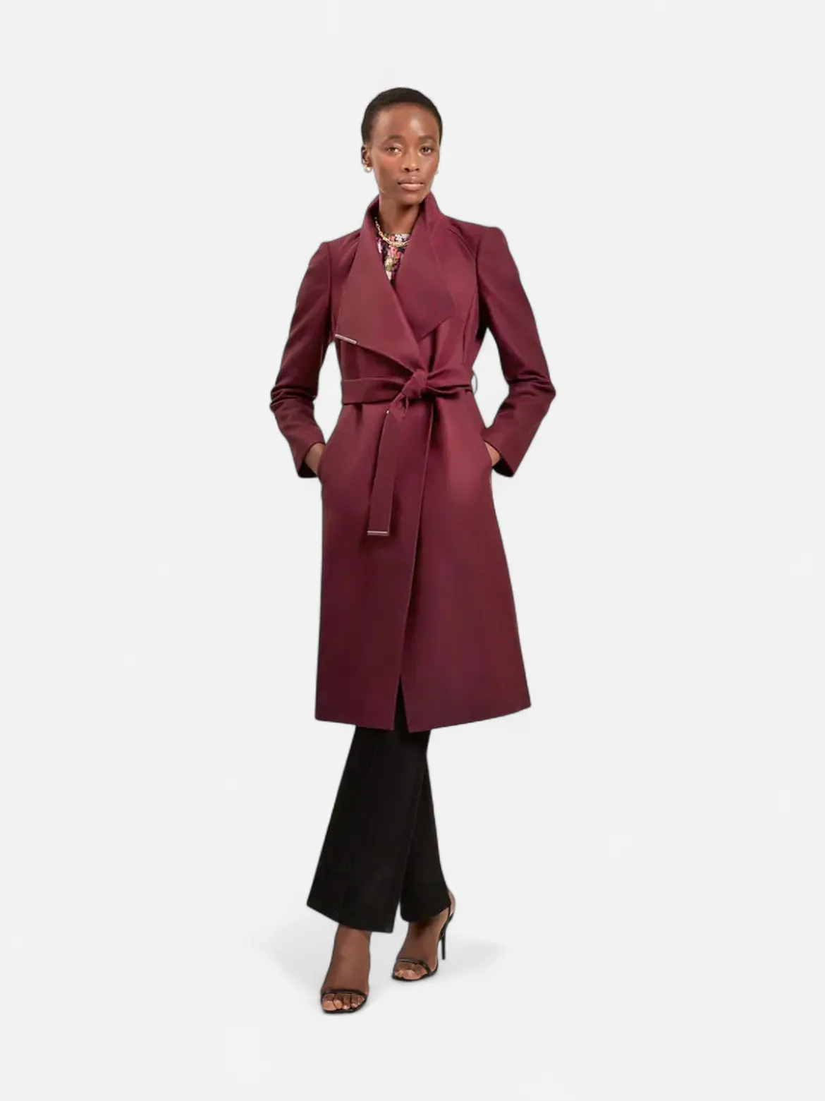 Ted Baker Rose Mid Length Belted Wool Wrap Coat, Viininpunainen