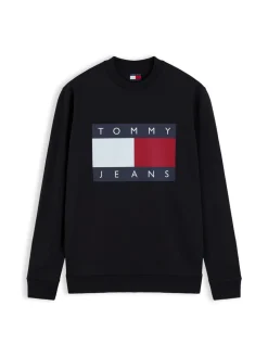 Tommy Jeans miesten collegepaita Big Flag Crew Neck, musta