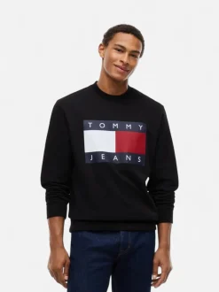 Tommy Jeans miesten collegepaita Big Flag Crew Neck, musta