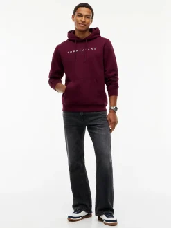 Tommy Jeans miesten huppari Linear Logo Hoodie, viininpunainen