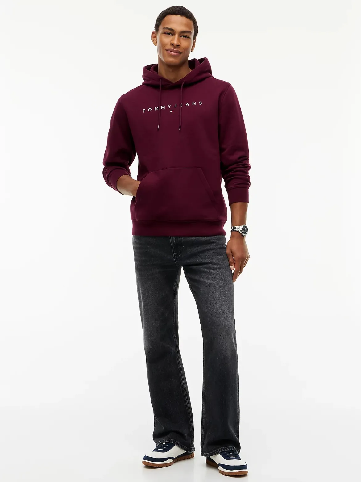 Tommy Jeans miesten huppari Linear Logo Hoodie, viininpunainen