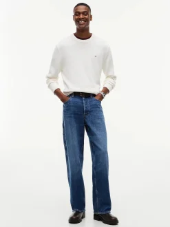 Tommy Jeans miesten neulepusero Slim Essential Sweater, luonnonvalkoinen