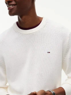 Tommy Jeans miesten neulepusero Slim Essential Sweater, luonnonvalkoinen