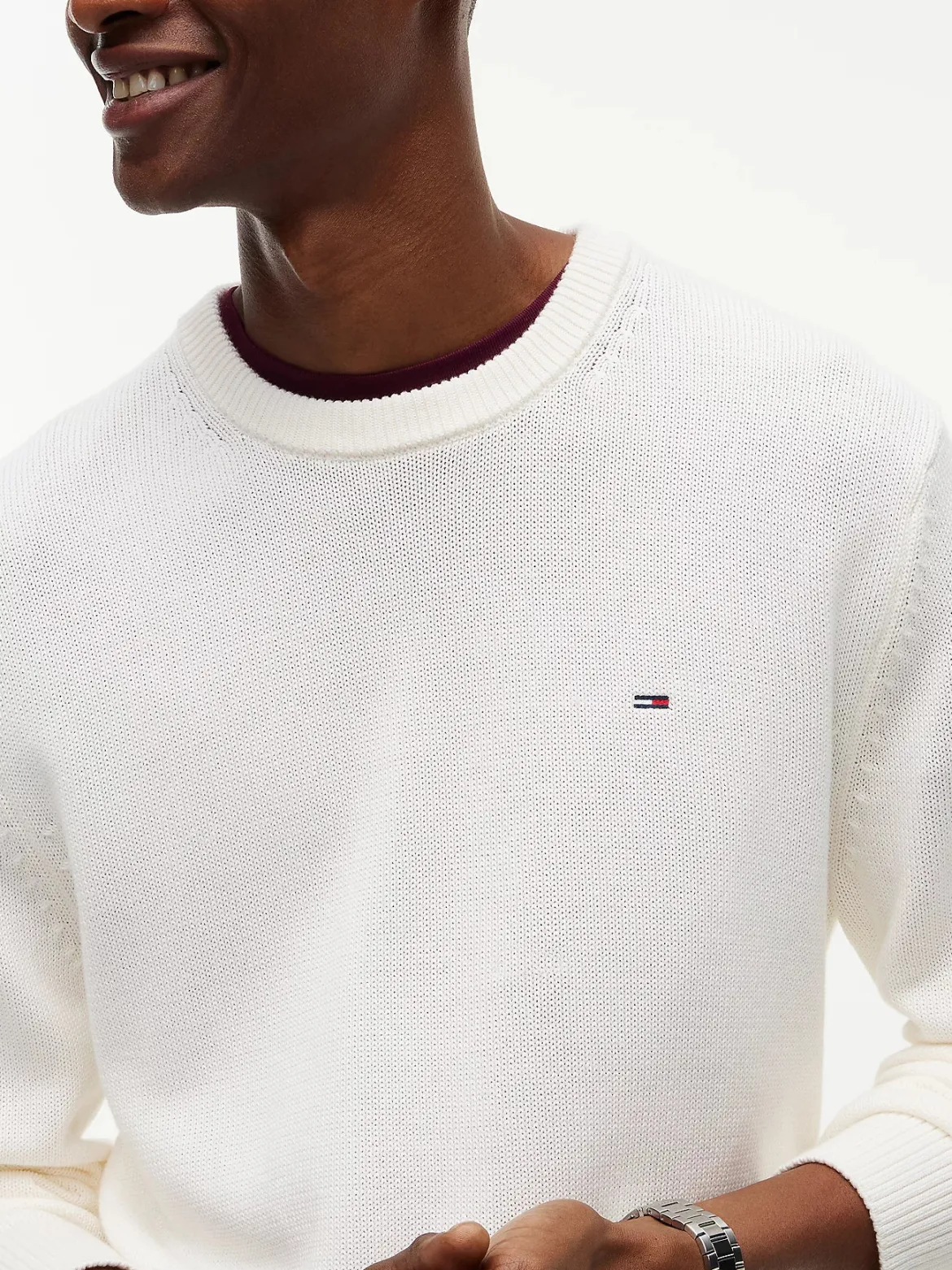 Tommy Jeans miesten neulepusero Slim Essential Sweater, luonnonvalkoinen