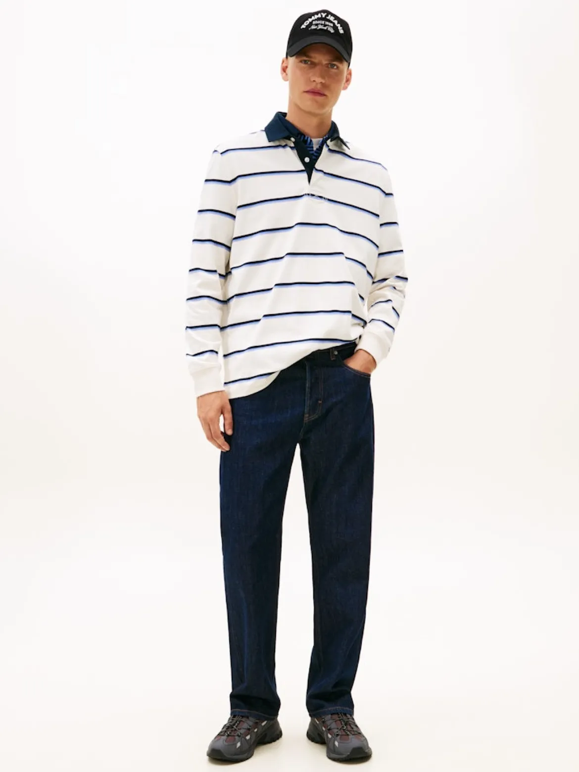 Tommy Jeans miesten paita TJM RLX WOVEN LABEL RUGBY, valkoinen