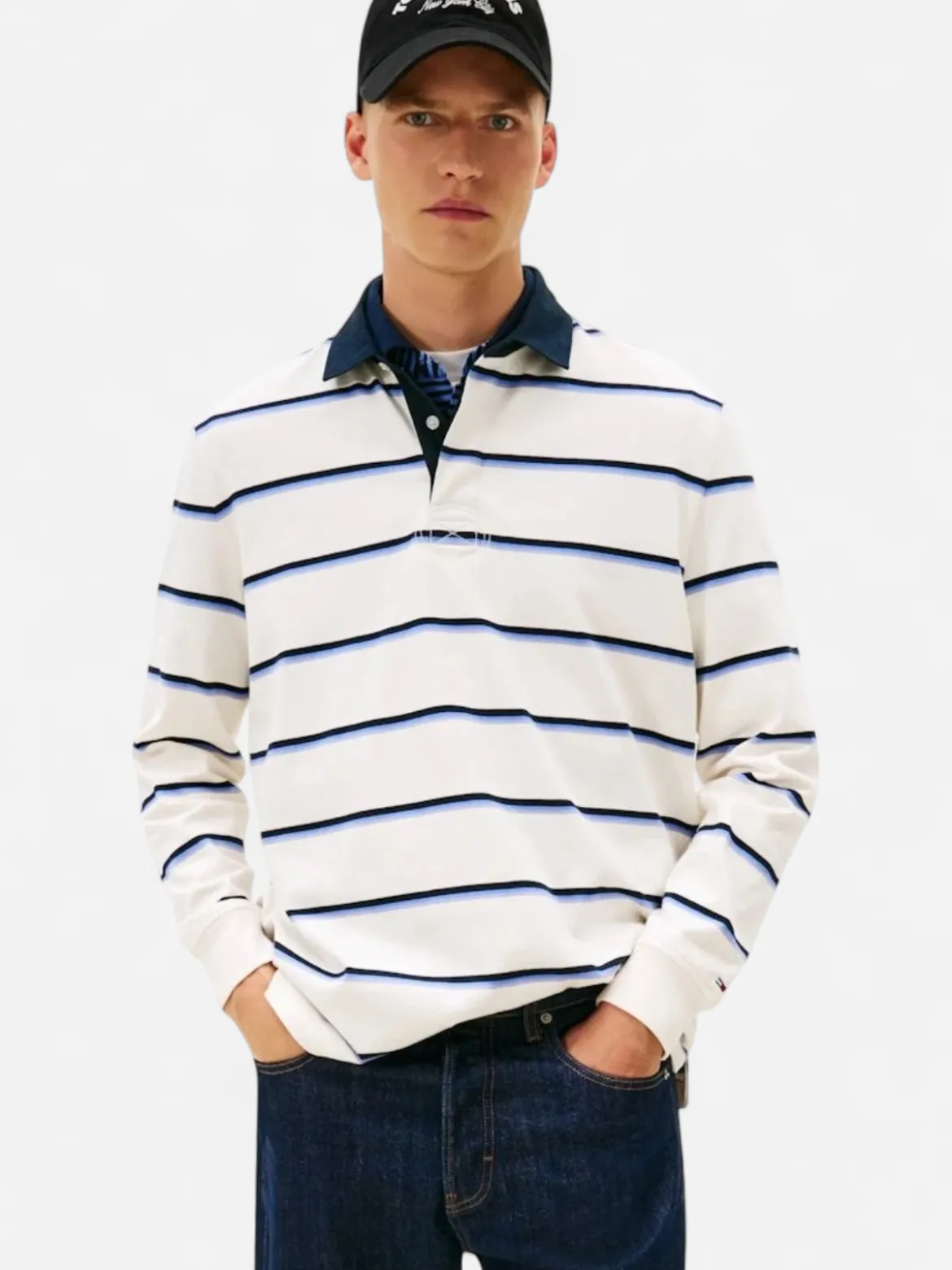 Tommy Jeans miesten paita TJM RLX WOVEN LABEL RUGBY, valkoinen