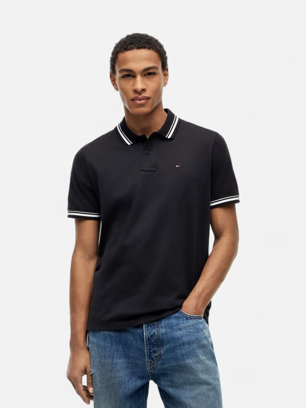 Tommy Jeans miesten pikeepaita Regular Fit Tipped Polo, musta
