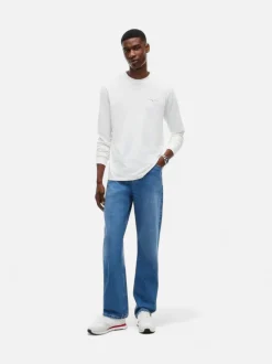 Tommy Jeans miesten pitkähihainen paita Slim Chest Linear LS Tee, luonnonvalkoinen