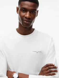 Tommy Jeans miesten pitkähihainen paita Slim Chest Linear LS Tee, luonnonvalkoinen