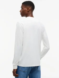 Tommy Jeans miesten pitkähihainen paita Slim Chest Linear LS Tee, luonnonvalkoinen