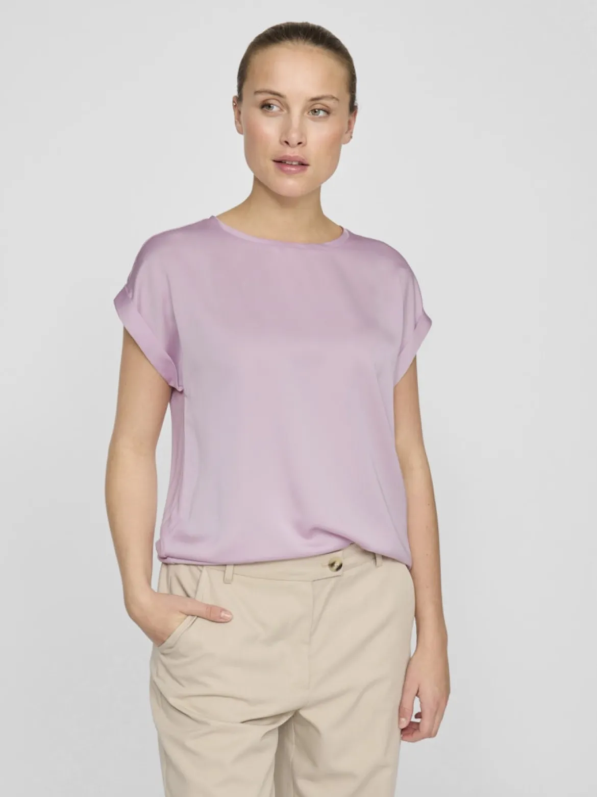 Vila lyhythihainen toppi, VIELLETTE S/S SATIN TOP Winsome Orchid