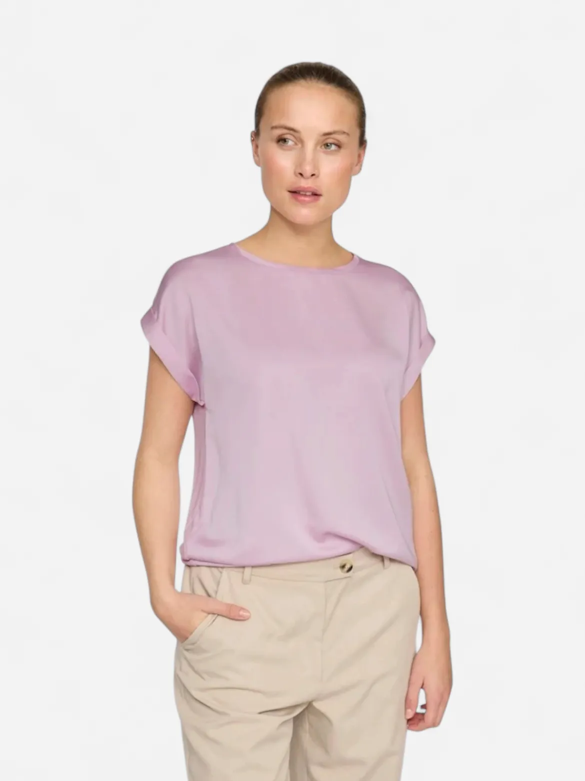 Vila lyhythihainen toppi, VIELLETTE S/S SATIN TOP Winsome Orchid