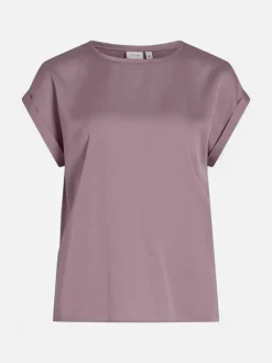 Vila lyhythihainen toppi, VIELLETTE S/S SATIN TOP Toadstool