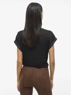 Vila lyhythihainen toppi, VIELLETTE S/S SATIN TOP Black