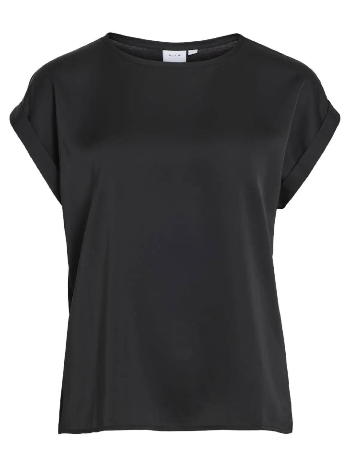 Vila lyhythihainen toppi, VIELLETTE S/S SATIN TOP Black