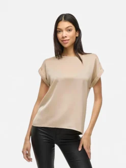 Vila lyhythihainen toppi, VIELLETTE S/S SATIN TOP Cement