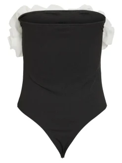 Vila naisten body VITOVE S/L Bodystocking, Black White Organza