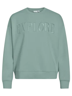 Vila naisten collegepaita VIREFLECT New EMB L/S Sweat Top Explore, Blue surf