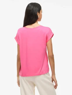 Vila naisten lyhythihainen toppi K-Viellette S/S Satin Top - NOOS, Sangria Sunset
