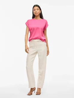 Vila naisten lyhythihainen toppi K-Viellette S/S Satin Top - NOOS, Sangria Sunset
