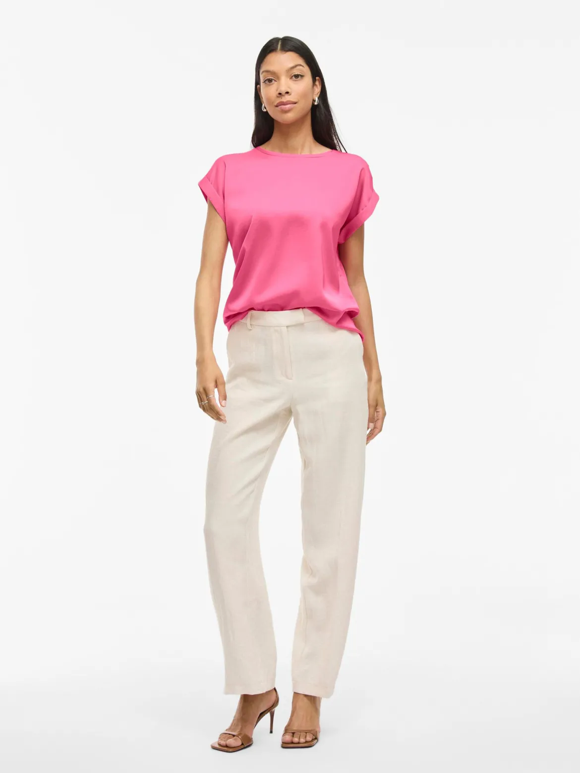 Vila naisten lyhythihainen toppi K-Viellette S/S Satin Top - NOOS, Sangria Sunset