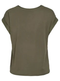 Vila naisten lyhythihainen toppi K-Viellette S/S Satin Top - NOOS, Dusty Olive