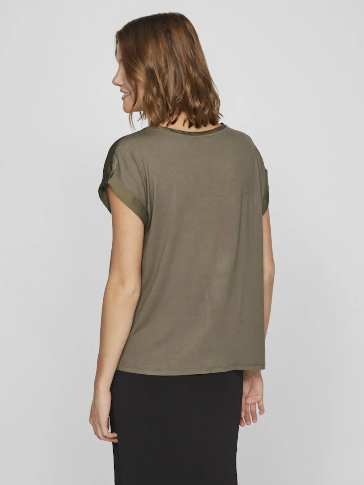Vila naisten lyhythihainen toppi K-Viellette S/S Satin Top - NOOS, Dusty Olive