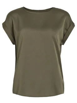 Vila naisten lyhythihainen toppi K-Viellette S/S Satin Top - NOOS, Dusty Olive