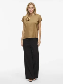 Vila naisten lyhythihainen toppi K-Viellette S/S Satin Top - NOOS, Bistre