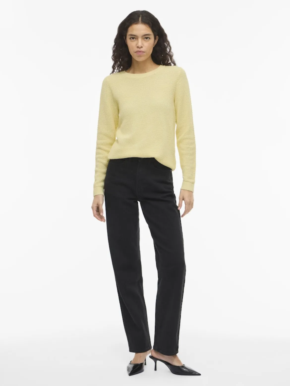 Vila naisten neulepaita VIDalo O-Neck L/S Knit Top-NOOS, Pastel Yellow