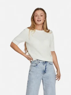 Vila naisten neulepusero, VIDALO O-NECK S/S KNIT TOP Valkoinen