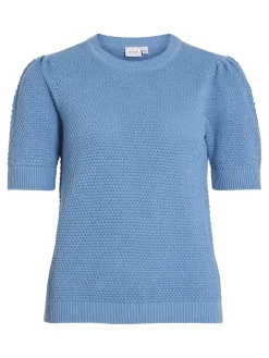 Vila naisten neulepusero, VIDALO O-NECK S/S KNIT TOP Vaaleansininen