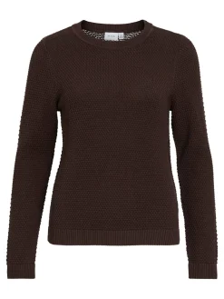 Vila naisten neulepusero Vidalo O-Neck L/S Knit Top, Coffee Bean
