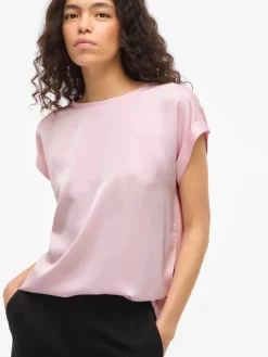 Vila naisten paita Viellette S/S Satin Top, Cherry Blossom