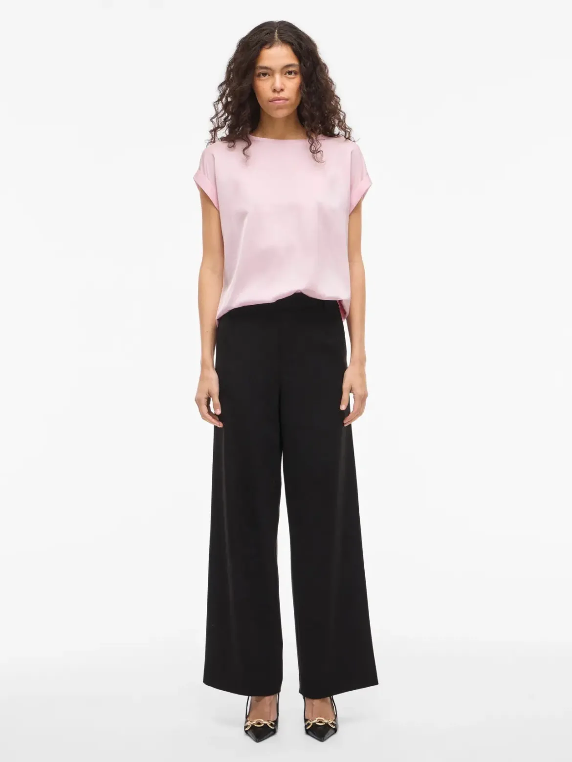 Vila naisten paita Viellette S/S Satin Top, Cherry Blossom