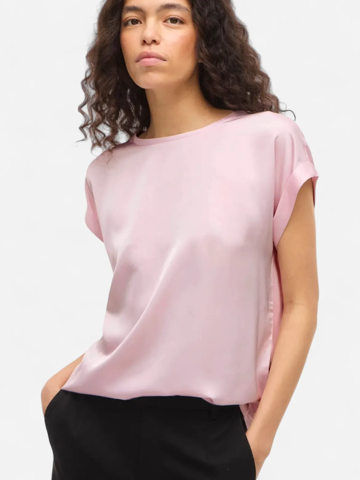 Vila naisten paita Viellette S/S Satin Top, Cherry Blossom